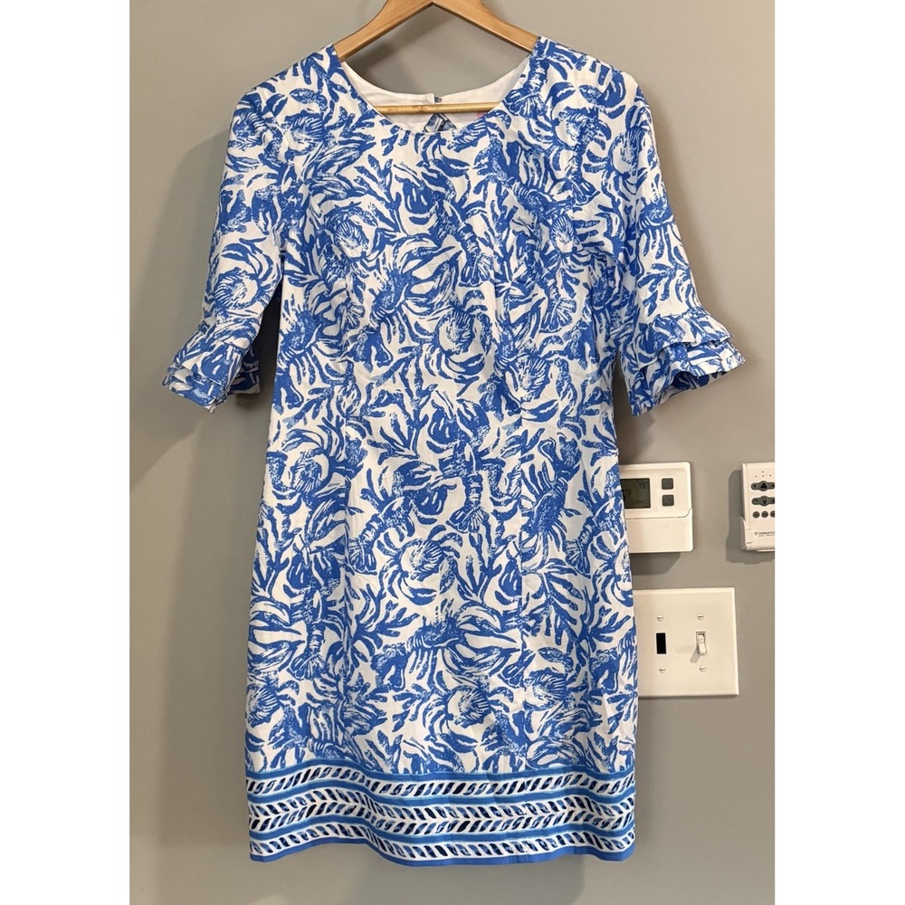 Lilly Pulitzer Dress Fiesta Cotton Stretch Keyhole Back Tropical Lined Women's 4